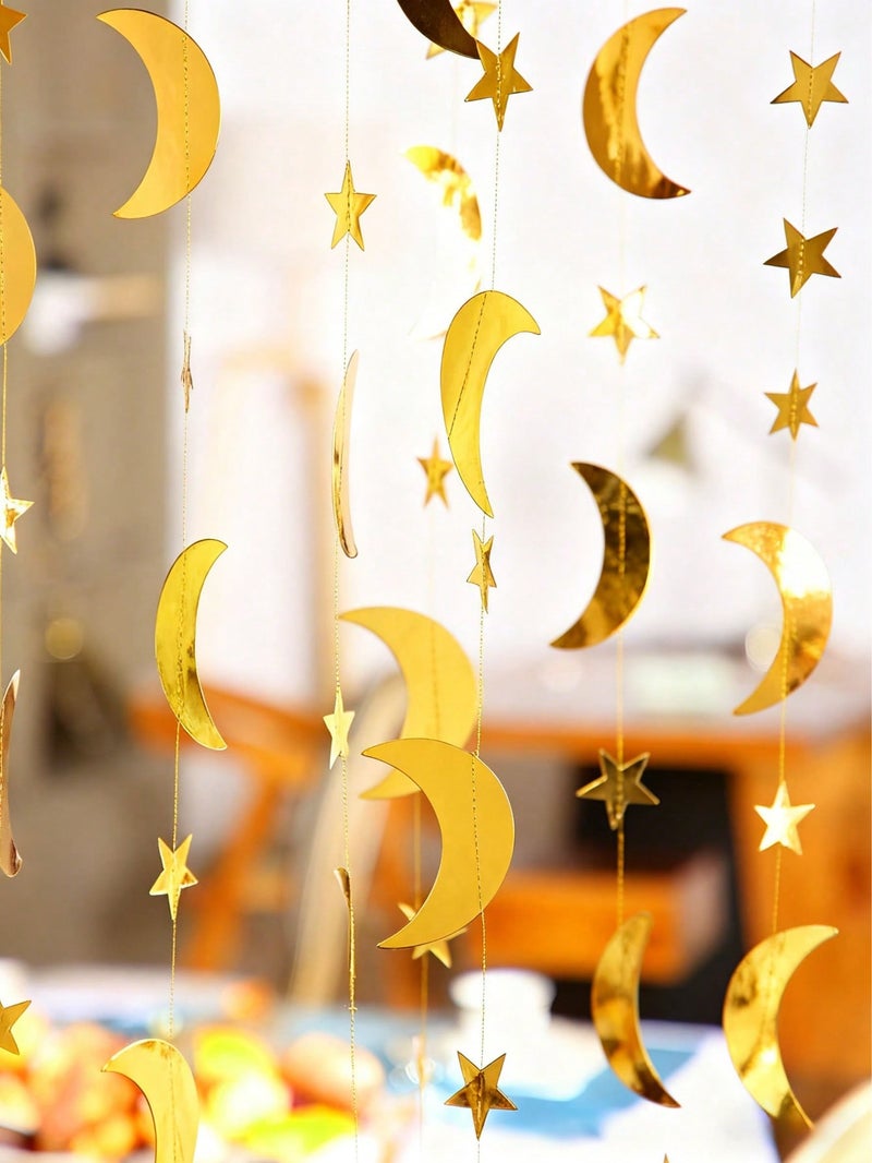 Ramadan Hanging Moon And Star Wall Decoration Gold 4m Length - Image 2