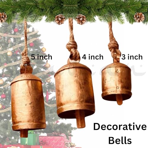 ALADEAN Rustic Harmony Cow Bells Decorative Set of 3 Christmas Bell Large Vintage Golden Cow Bell Brass Coated Country Bells Wall Hanging Cowbell Lucky Charm 345 - Image 3