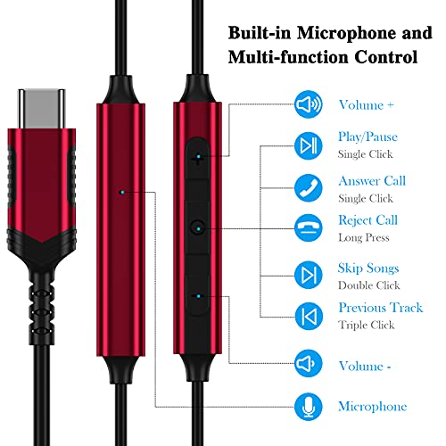 APETOO USB C Headphones for iPhone 17 16 15 Pro Max Galaxy S25 S24 S23 S22 Ultra Flip Fold A16 A54, Noise Canceling In-Ear Type C Earphones Magnetic Wired Earbuds with Mic HiFi Stereo for Android, Red - Image 4