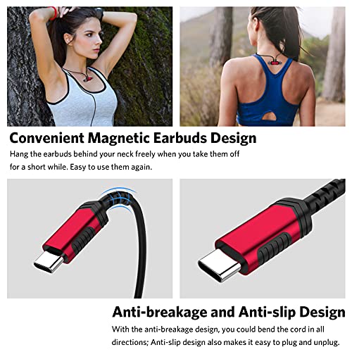APETOO USB C Headphones for iPhone 17 16 15 Pro Max Galaxy S25 S24 S23 S22 Ultra Flip Fold A16 A54, Noise Canceling In-Ear Type C Earphones Magnetic Wired Earbuds with Mic HiFi Stereo for Android, Red - Image 3