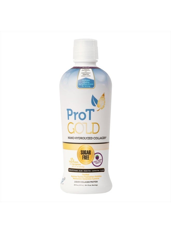 ProT Gold Liquid Collagen Protein Shot, 17g Clear Protein Nano-Hydrolyzed Grass Fed Collagen, 2g Arginine for Wound Support, Gluten Free, Sugar Free, 0g Carbs, Non GMO, Berry, 30 fl oz Bottle - Image 1