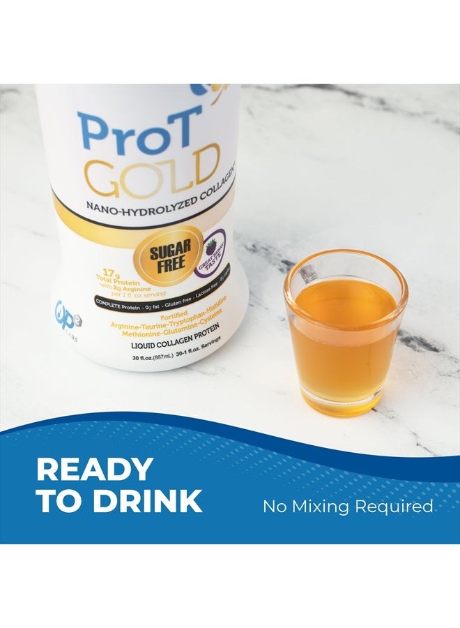 ProT Gold Liquid Collagen Protein Shot, 17g Clear Protein Nano-Hydrolyzed Grass Fed Collagen, 2g Arginine for Wound Support, Gluten Free, Sugar Free, 0g Carbs, Non GMO, Berry, 30 fl oz Bottle - Image 4