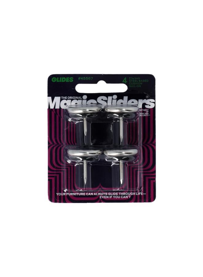 Magic Sliders 4-Piece Round Nail-On Steel Based Cushion Furniture Glides Silver 1-1/16inch 45567