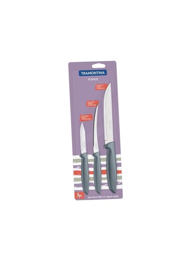 TRAMONTINA TRAMONTINA Plenus 3 Pieces Knife Set with Stainless Steel Blade and Gray Polypropylene Handle - Designed for High Performance and Durability, Ideal for Professional and Home Kitchens, Precis  - Image 3