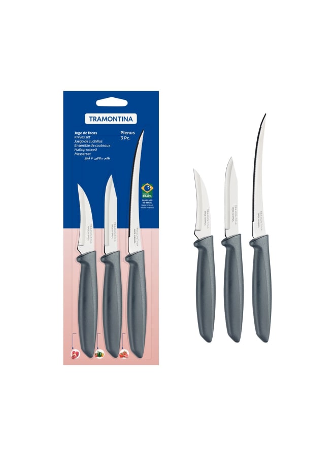 TRAMONTINA TRAMONTINA Plenus 3 Pieces Knife Set with Stainless Steel Blade and Gray Polypropylene Handle - Designed for High Performance and Durability, Ideal for Professional and Home Kitchens, Precis  - Image 1