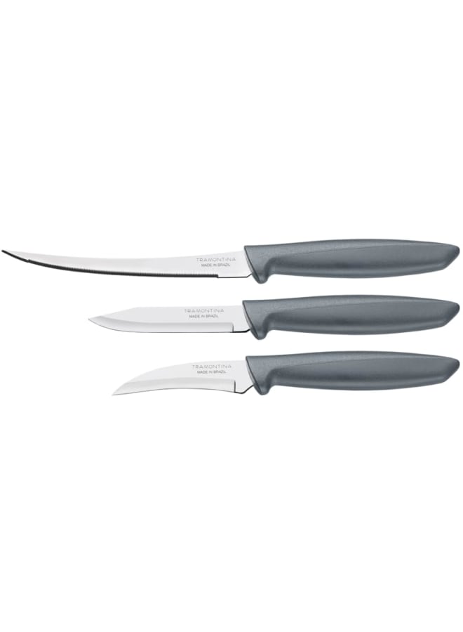 TRAMONTINA TRAMONTINA Plenus 3 Pieces Knife Set with Stainless Steel Blade and Gray Polypropylene Handle - Designed for High Performance and Durability, Ideal for Professional and Home Kitchens, Precis  - Image 2