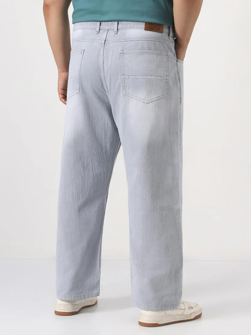 Urbano Fashion  Urbano Plus Men's Ice Grey Loose Baggy Fit Washed Denim Jeans Non-Stretchable  | Best Price UAE