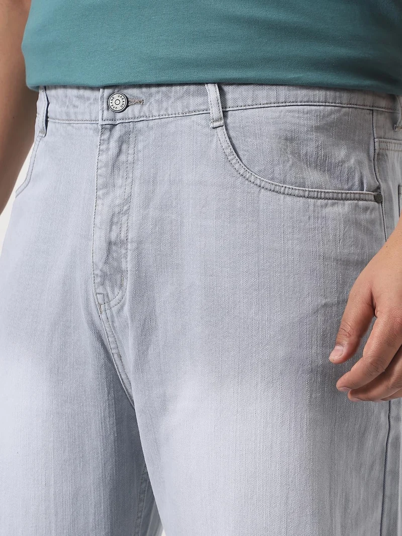 Urbano Fashion  Urbano Plus Men's Ice Grey Loose Baggy Fit Washed Denim Jeans Non-Stretchable  | Best Price UAE