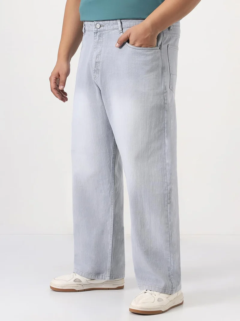 Urbano Fashion  Urbano Plus Men's Ice Grey Loose Baggy Fit Washed Denim Jeans Non-Stretchable  | Best Price UAE