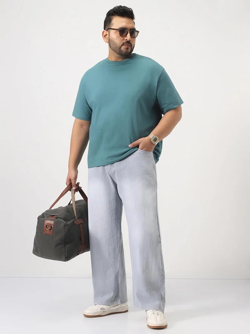 Urbano Fashion  Urbano Plus Men's Ice Grey Loose Baggy Fit Washed Denim Jeans Non-Stretchable  | Best Price UAE