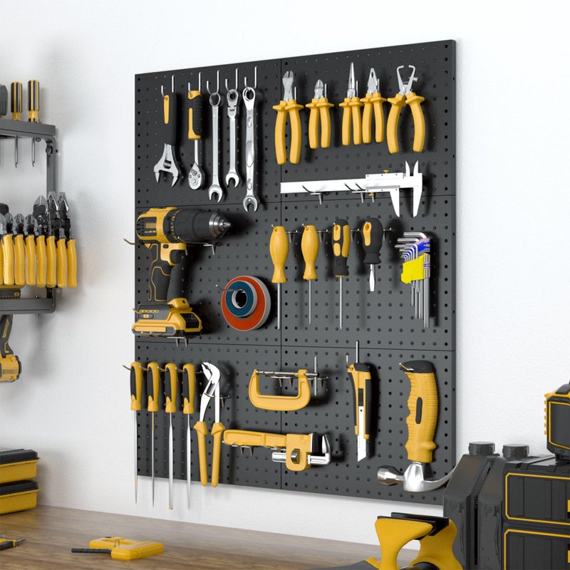 Spampur Peg Board, 6 Pack Metal Pegboard Panels Black Pegboards Wall Organizer with 50 Hooks, Heavy Duty Peg Board for Walls Home, Garage Tool Storage, Office Organization, Craft Room, Kitchen - Image 2