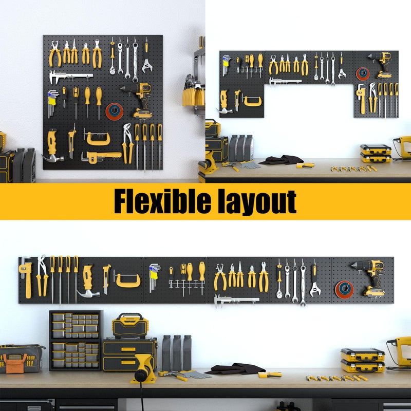 Spampur Peg Board, 6 Pack Metal Pegboard Panels Black Pegboards Wall Organizer with 50 Hooks, Heavy Duty Peg Board for Walls Home, Garage Tool Storage, Office Organization, Craft Room, Kitchen - Image 5