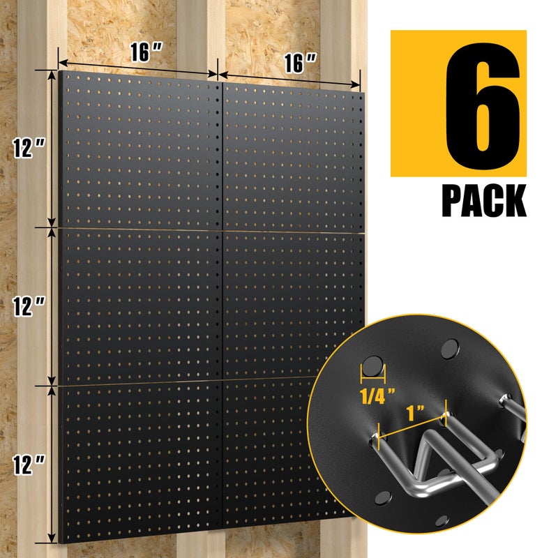 Spampur Peg Board, 6 Pack Metal Pegboard Panels Black Pegboards Wall Organizer with 50 Hooks, Heavy Duty Peg Board for Walls Home, Garage Tool Storage, Office Organization, Craft Room, Kitchen - Image 3