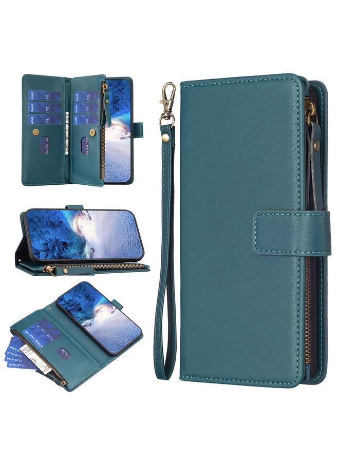 The Bros Case For Xiaomi Redmi 12 4G 9 Card Slots Zipper Wallet Leather Flip Phone Case