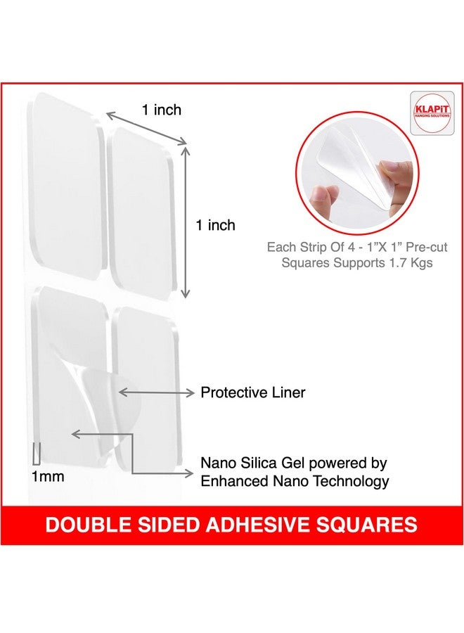 كلابيت شريط لاصق فائق من KLAPiT EZHold، مقاس 1 بوصة، مقطوع مسبقًا ومتين، مربعات مزدوجة الجوانب، يحمل 6.8 كجم من شريط نانو شفاف مقاوم للماء، التصاق قوي، استخدام فوري، لا يترك بقايا للجدران والخشب والبلاط والزجاج والمعادن، 16 قطعة - Image 3