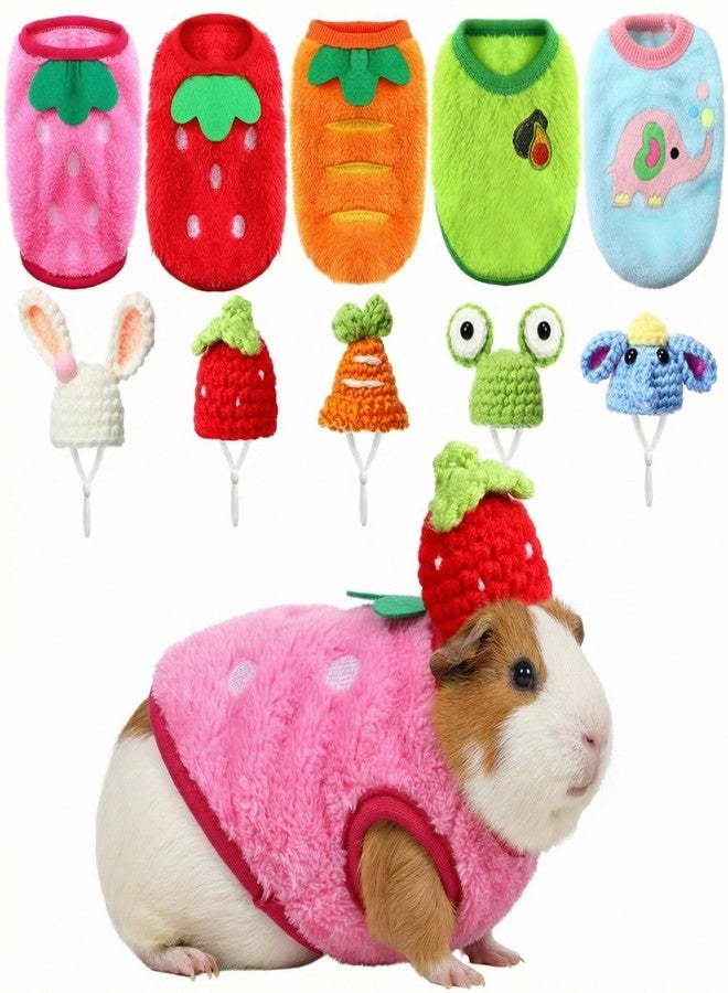 Clysee 10 Pcs Guinea Pig Clothes, 5 Guinea Pig Costume Outfit, 5 Mini Hat with Adjustable Strap XS Size for Chubby Guineas Pigs Rabbits Hamsters Bearded Dragons Holiday Party Outfits (Fresh Style) - Image 1