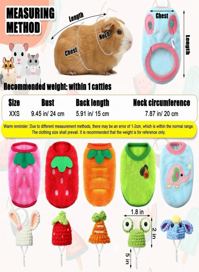Clysee 10 Pcs Guinea Pig Clothes, 5 Guinea Pig Costume Outfit, 5 Mini Hat with Adjustable Strap XS Size for Chubby Guineas Pigs Rabbits Hamsters Bearded Dragons Holiday Party Outfits (Fresh Style) - Image 2