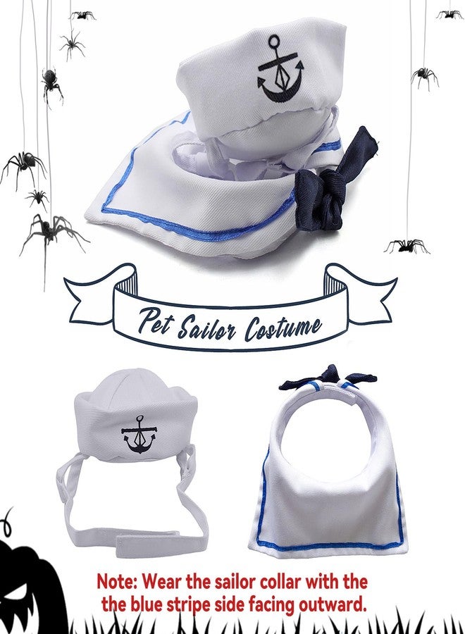 Billionchains Cat Costume for Halloween Pet Sailor Outfit Navy Hat with Sailor Collar for Small Dogs/Dolls/Cats - Image 3