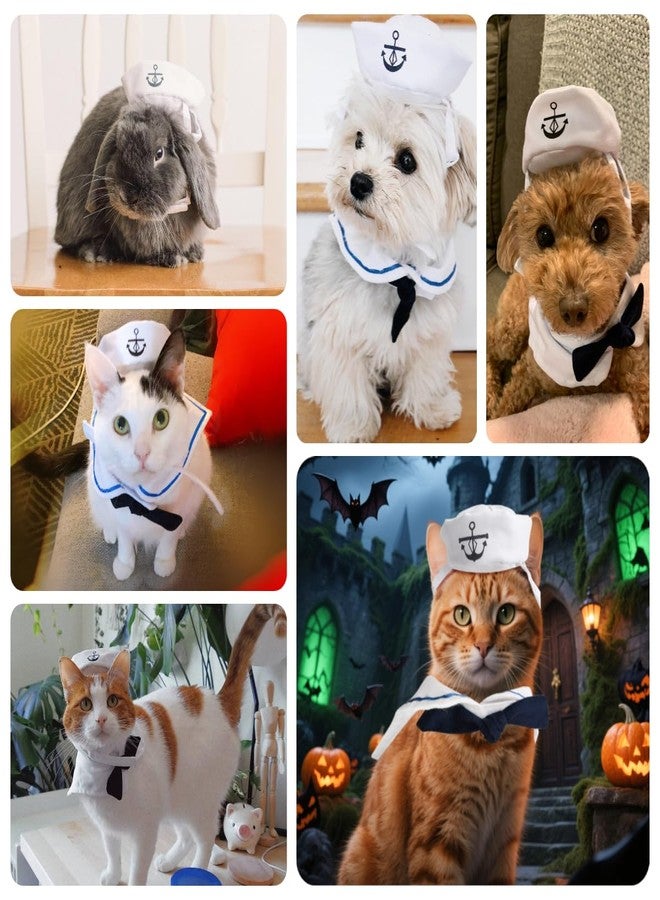 Billionchains Cat Costume for Halloween Pet Sailor Outfit Navy Hat with Sailor Collar for Small Dogs/Dolls/Cats - Image 5