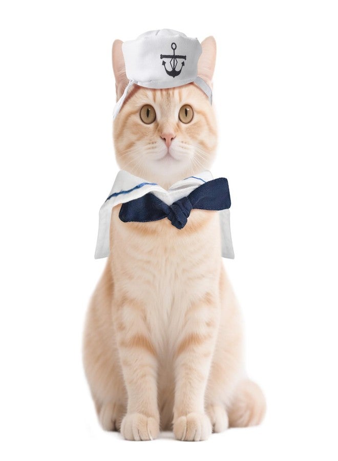 Billionchains Cat Costume for Halloween Pet Sailor Outfit Navy Hat with Sailor Collar for Small Dogs/Dolls/Cats - Image 1
