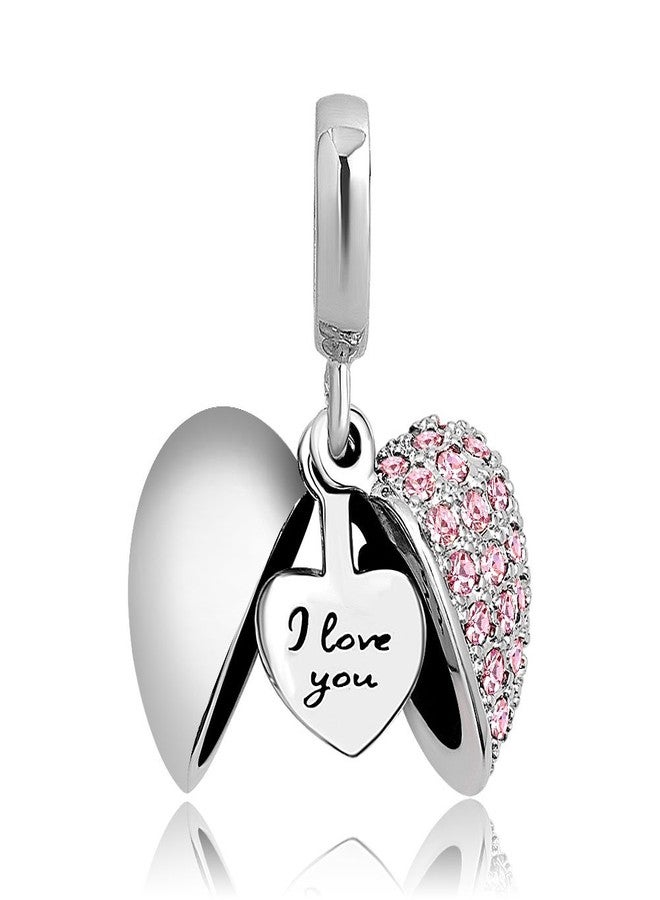 KunBead I Love You Pink Heart Birthday Birthstone Dangle Charms Compatible with Pandora Bracelet for Mom Daughter Sister Auntie Grandma Friend Granddaughter - Image 1