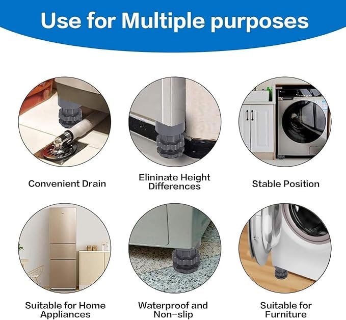 HITWA Washing Machine Anti Vibration Support Pads Shock and Noise Cancelling Adjustable Washer Feet Antivibration Stabilizer Washer Dryer Pedestals Universal Refrigerator Bed Stacking Kit 4 - Image 3