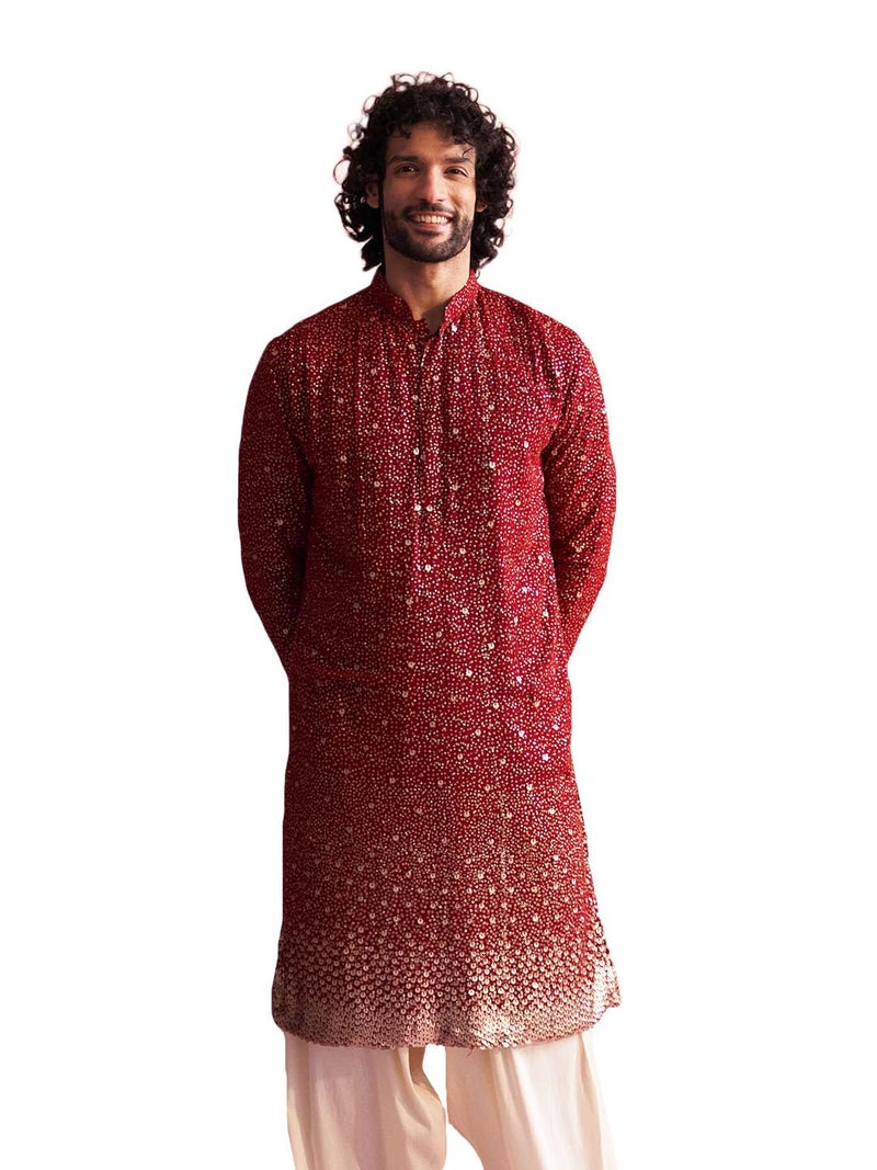 VASTRAMAY Men's Maroon Georgette Kurta_VSHRMK229MA_38 - Image 1