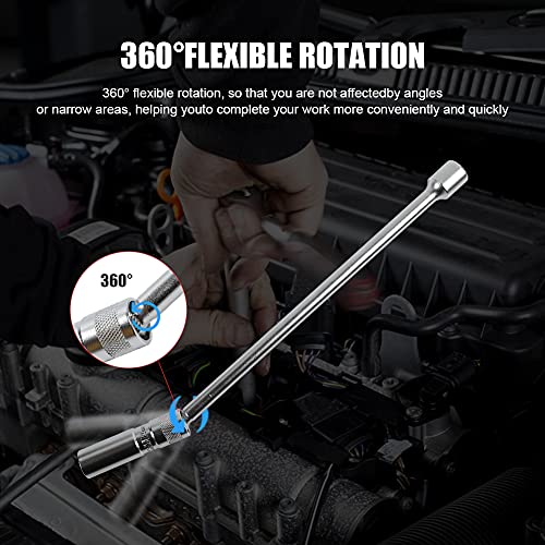 CMTOOL 14mm Spark Plug Socket Magnetic Thin Wall 14 mm Spark Plug Socket Set, Enhanced Magnetic Design, 3/8 Inch Drive, 12 Inch Total Length, Durable Car Removal Tool Kit, 360 Degree Swivel, 12 Point - Image 4