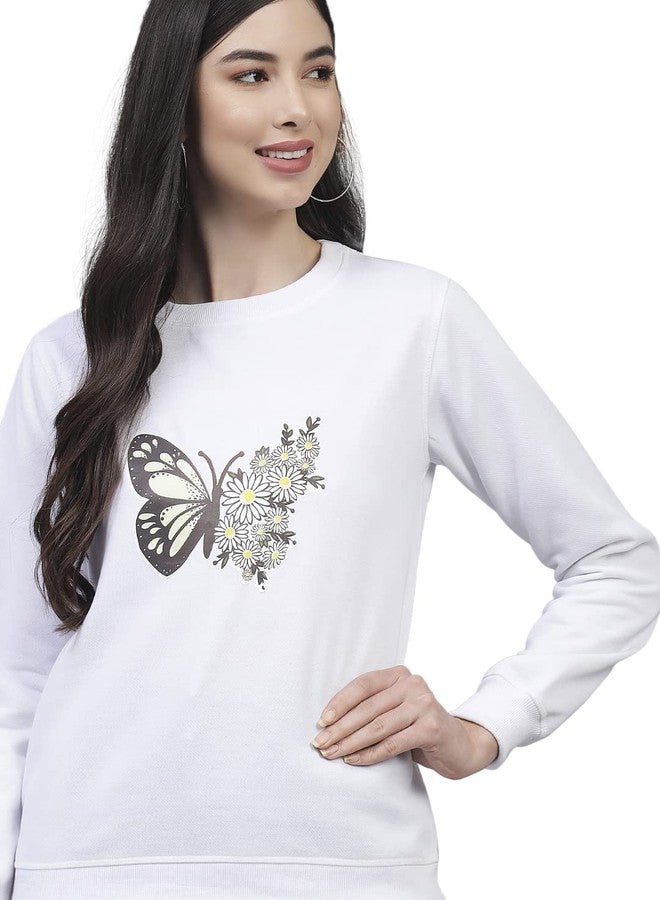 KOTTY Women White Full Sleeve Printed Sweatshirt(White,40) - Image 1