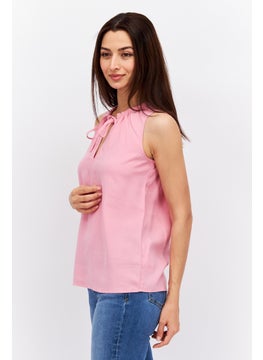 ESPRIT Women Tie Neck Sleeveless Plain Tank Top, Pink  - Image 2