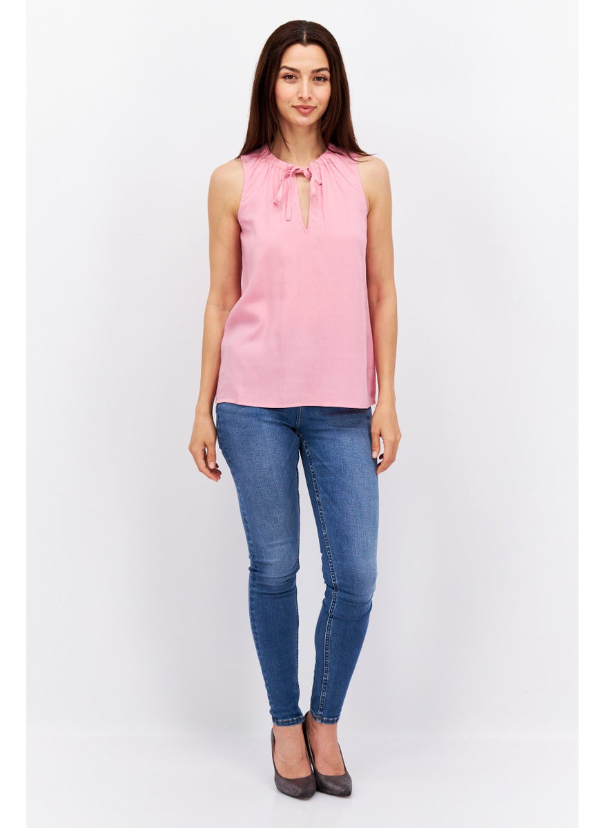 ESPRIT - Women Tie Neck Sleeveless Plain Tank Top, Pink - Image 1