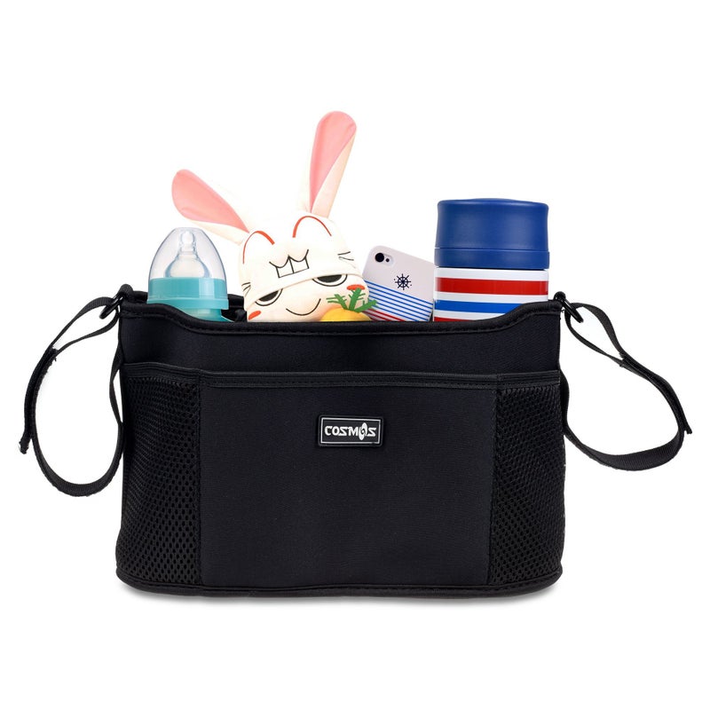 CM Stroller Organizer Diaper Bag Stroller Accessories Pack with Drink Holders and Zipped Pockets for Baby Stroller, Car, Shopping Cart. Fits All Major Strollers. (Black) - Image 1