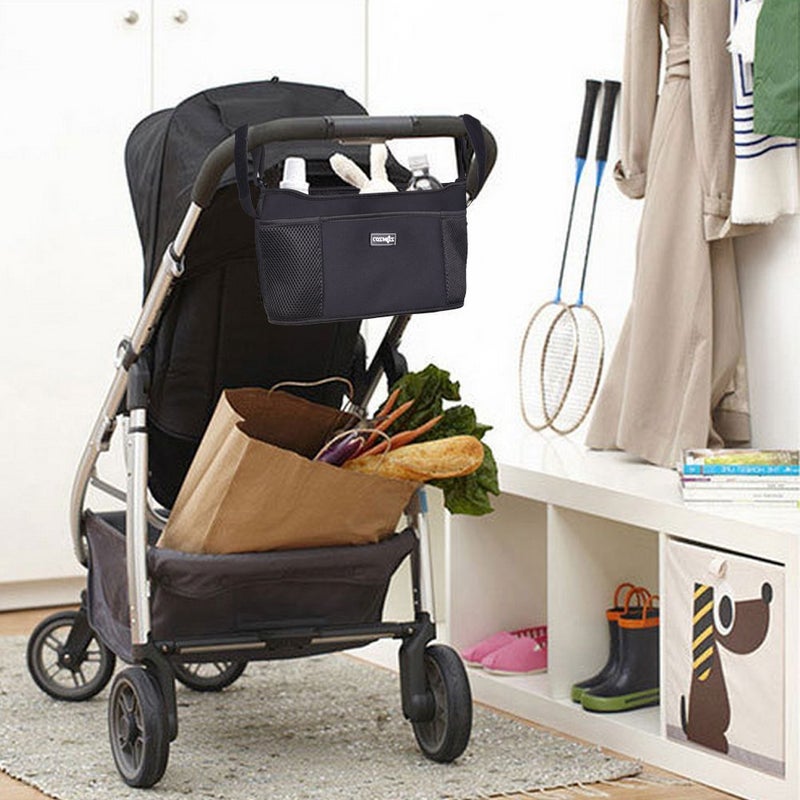 CM Stroller Organizer Diaper Bag Stroller Accessories Pack with Drink Holders and Zipped Pockets for Baby Stroller, Car, Shopping Cart. Fits All Major Strollers. (Black) - Image 5