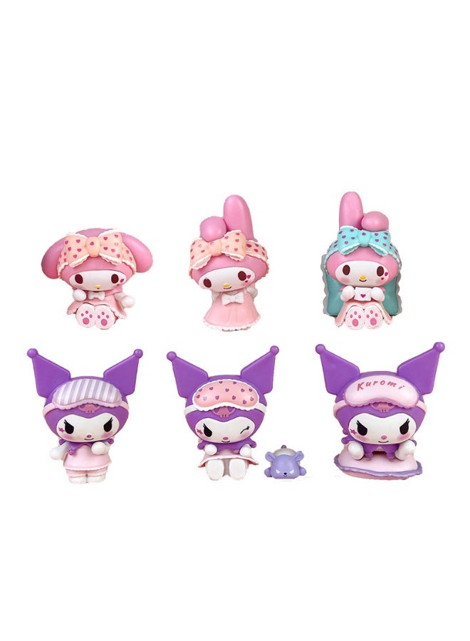 HALAMODO 6PCS Pajama Sweetheart Kuromi Blind Box Figure Set , Cute Anime Collectible Model, Adorable Collectible Statue, Desktop Trendy Toy Ornament, Car Ornament, Surprise Unboxing Experience, Kids Girls Birthday Gift Collection , Mystery Gifts For Boys Girls , 10 cm - Image 1