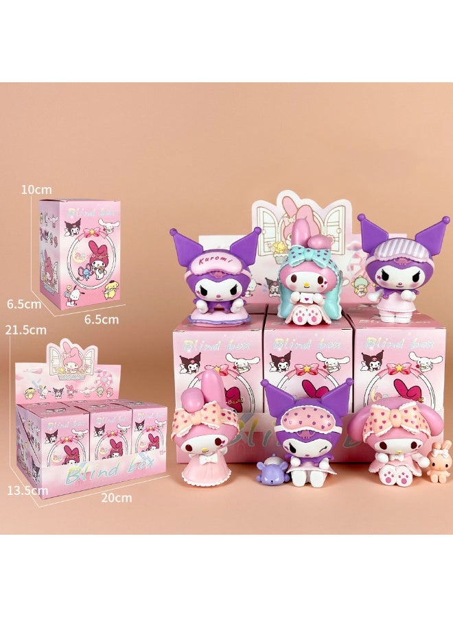 HALAMODO 6PCS Pajama Sweetheart Kuromi Blind Box Figure Set , Cute Anime Collectible Model, Adorable Collectible Statue, Desktop Trendy Toy Ornament, Car Ornament, Surprise Unboxing Experience, Kids Girls Birthday Gift Collection , Mystery Gifts For Boys Girls , 10 cm - Image 2