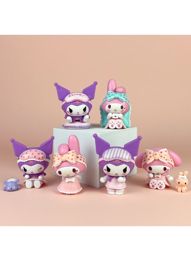 HALAMODO 6PCS Pajama Sweetheart Kuromi Blind Box Figure Set , Cute Anime Collectible Model, Adorable Collectible Statue, Desktop Trendy Toy Ornament, Car Ornament, Surprise Unboxing Experience, Kids Girls Birthday Gift Collection , Mystery Gifts For Boys Girls , 10 cm - Image 3
