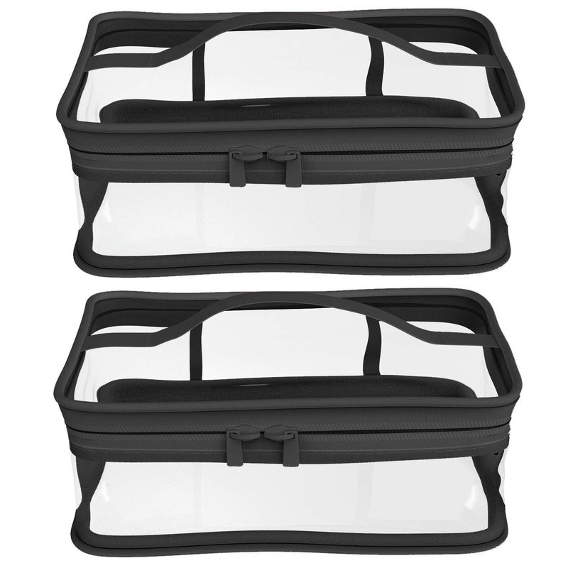 BallHull Black Transparent Cosmetic Bag Waterproof Handbag Portable Travel Work Make Up Kit Double Zipper Storage Bag, 2 PCS - Image 1