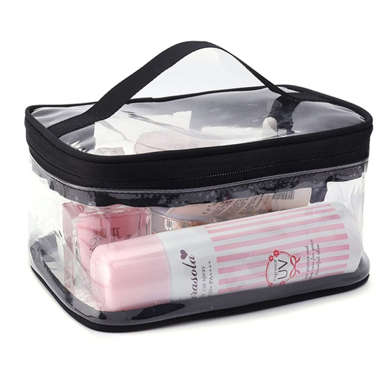 BallHull Black Transparent Cosmetic Bag Waterproof Handbag Portable Travel Work Make Up Kit Double Zipper Storage Bag, 2 PCS - Image 3