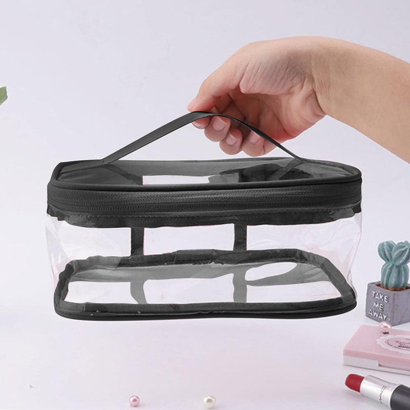 BallHull Black Transparent Cosmetic Bag Waterproof Handbag Portable Travel Work Make Up Kit Double Zipper Storage Bag, 2 PCS - Image 4