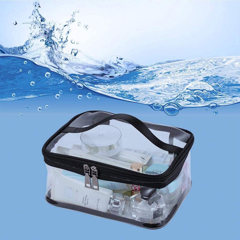 BallHull Black Transparent Cosmetic Bag Waterproof Handbag Portable Travel Work Make Up Kit Double Zipper Storage Bag, 2 PCS - Image 5