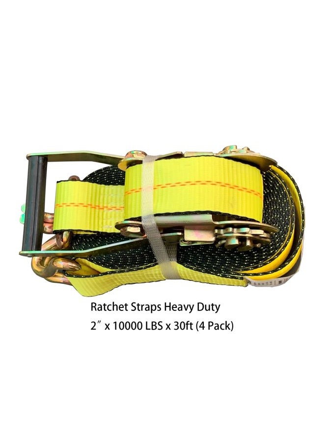 Yuoneiy Ratchet Strap Tie Down (4PK) 2” x 30” x 10000 lbs J Hook Heavy Duty Tie-Down Straps Ratchet for Truck, Container, ATV, UTV, Trailer - Image 3
