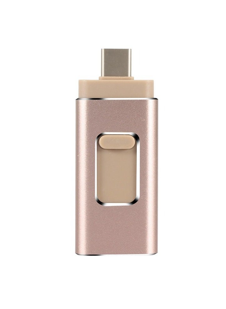 AROAQ 16GB USB Flash Drive, Shock Proof 3-in-1 External USB Flash Drive, Safe And Stable USB Memory Stick, Convenient And Fast Metal Body Flash Drive, Gold Color (Type-C Interface + apple Head + USB Local)  - Image 1