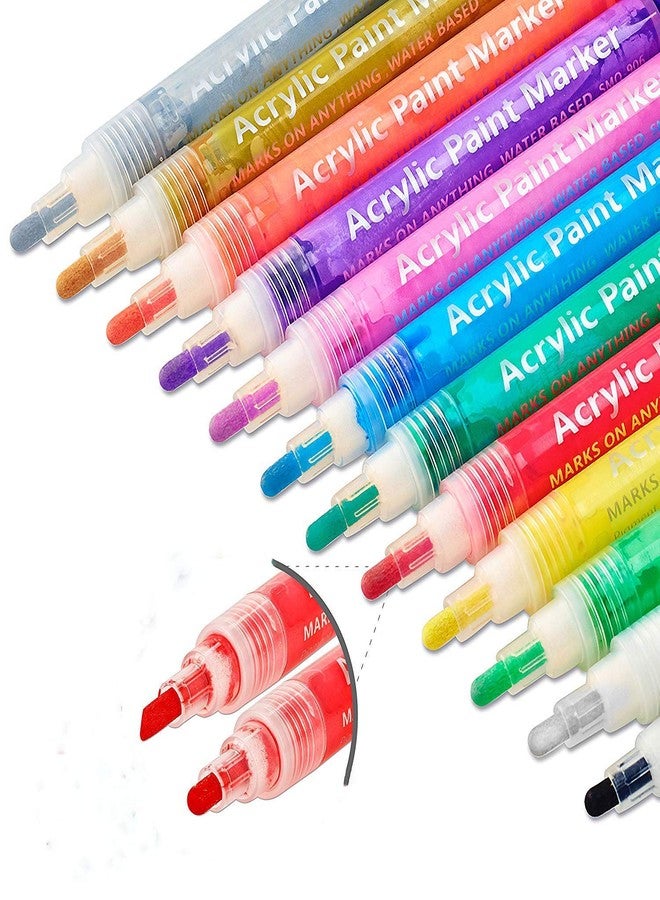 PATHOS INDIA Acrylic Paint Medium Markers For Rock Painting, Stone, Glass, Metal And Ceramic Works On Almost All Surfaces Set Of 12 Vibrant Quick Dry, Water Resistant - Image 1
