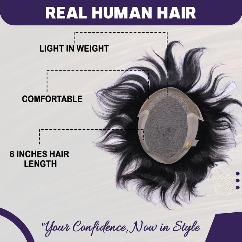 GLAN Human Hair Patch Toupee Wigs Hair Pieces Hair Replacement Systems For Men and Boys to Cover Up Baldness Area Natural Black Brown Pack of 1 Front Lace Patch 10 7 - Image 5