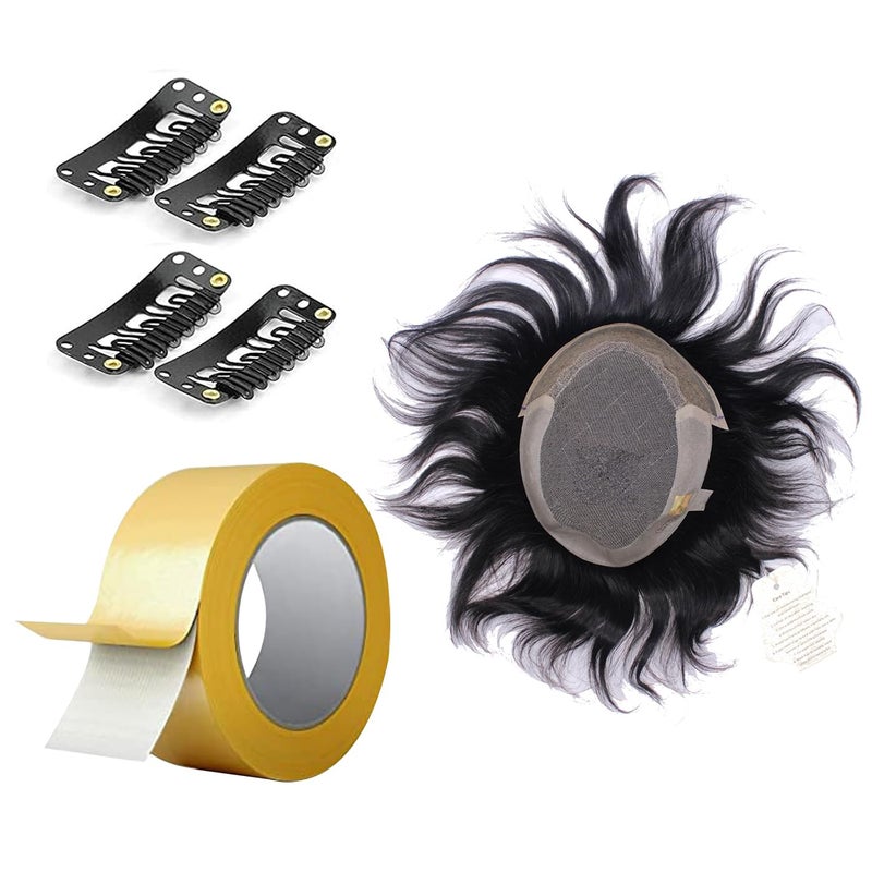 GLAN Human Hair Patch Toupee Wigs Hair Pieces Hair Replacement Systems For Men and Boys to Cover Up Baldness Area Natural Black Brown Pack of 1 Front Lace Patch 10 7 - Image 1