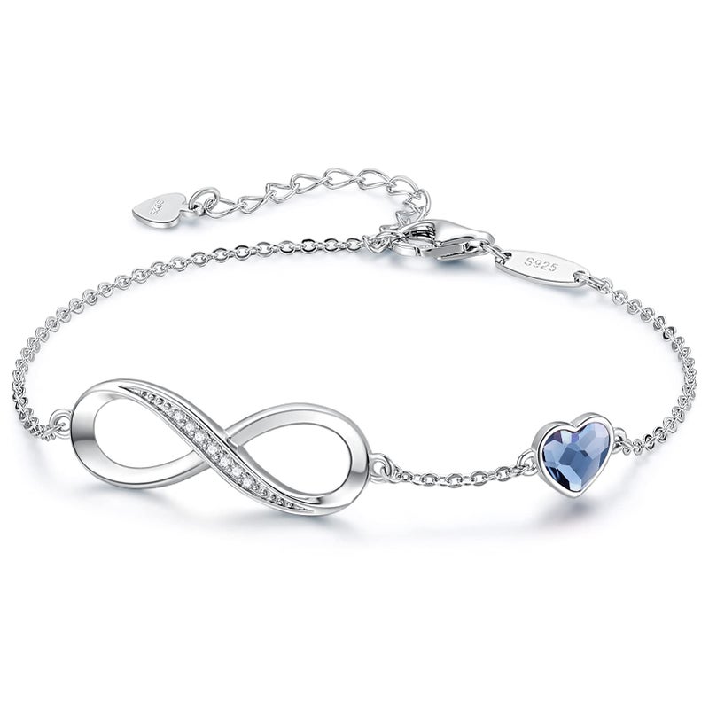 CDE Infinity Heart Symbol Charm Link Bracelet for Women 925 Sterling Silver Stainless Steel Adjustable Mother's Day Gift Anniversary Jewelry Birthday Gifts for Women Wife Girlfriend Her (Sliver-Blue, Sterling Silver) - Image 1
