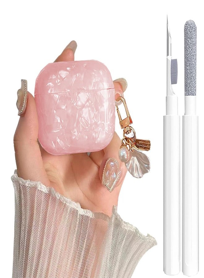 جراب أنيق لسماعات AirPods الجيل الرابع، مناسب للفتيات والنساء، مع قلم تنظيف، وغطاء حماية بتصميم صدفة لسماعات AirPods الجيل الرابع من iPod مع سلسلة مفاتيح فاخرة من اللؤلؤ، باللون الوردي. - Image 1