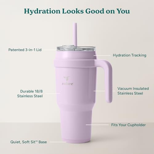 REDUCE 40 oz Stainless Steel Tumbler with Handle - Dual-Wall Vacuum Insulated Travel Mug, Sweat-Proof Lid & Reusable Straw - Keeps Drinks Cold for 24 Hrs, Fits Cupholders, Dishwasher Safe - Lilac Bud - Image 4