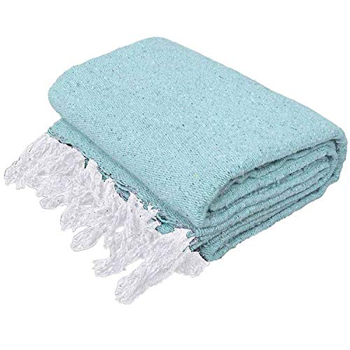 Open Road Goods Handmade Solid Color Yoga Blanket - Thick Mexican Blanket or Throw - Made for Yoga! (Mint Blanket) - Image 1