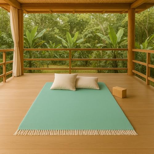 Open Road Goods Handmade Solid Color Yoga Blanket - Thick Mexican Blanket or Throw - Made for Yoga! (Mint Blanket) - Image 3